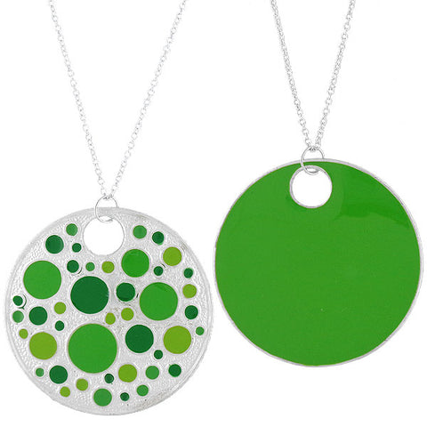 Online shopping for LAVISHY's handmade silver plated reversible pendant necklace with colorful polka dot motifs. Great for everyday wear & lovely gift for friends & family. Wholesale at www.lavishy.com for gift shops, clothing & fashion accessories boutiques in Canada, USA & worldwide since 2001.