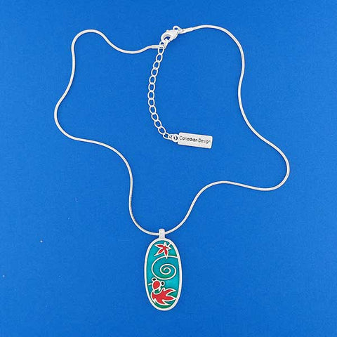 Online shopping for LAVISHY's handmade silver plated reversible pendant necklace with colorful goldfish & leaf enamel enamel motifs. Great for everyday wear & lovely gift for friends & family. Wholesale at www.lavishy.com for gift shops, clothing & fashion accessories boutiques in Canada, USA & worldwide since 2001.
