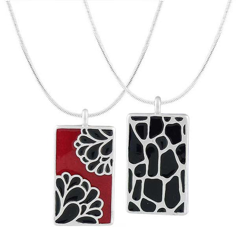 Handmade reversible enamel flower & giraffe pattern pendant necklace