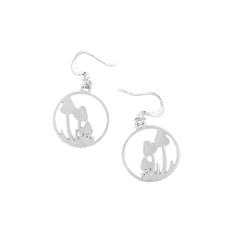Online shopping for LAVISHY silver plated cutout mushroom pendant earrings- a symbol of good luck and good fortune. Wholesale available at www.lavishy.com to gift shops, fashion accessories and clothing boutiques in Canada, USA and worldwide.