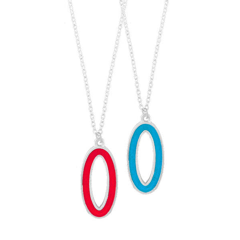 Handmade jewel tone oval circle reversible enamel pendant necklace