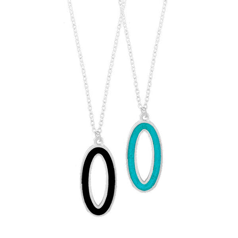 Handmade jewel tone oval circle reversible enamel pendant necklace
