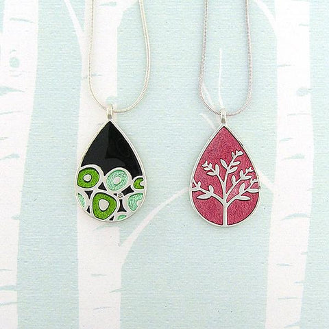 Online shopping for LAVISHY handmade silver plated enamel Circle & tree reversible pendant necklace. A great gift for you or your girlfriend, wife, co-worker, friend & family. Wholesale available at www.lavishy.com for gift shops and boutiques in Canada, USA & worldwide.