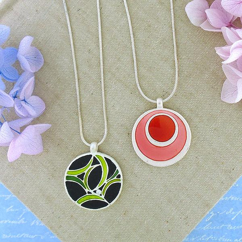 Online shopping for LAVISHY's handmade silver plated reversible pendant necklace with enamel geometric pattern. Great for everyday wear & lovely gift for friends & family. Wholesale at www.lavishy.com for gift shops, clothing & fashion accessories boutiques in Canada, USA & worldwide since 2001.