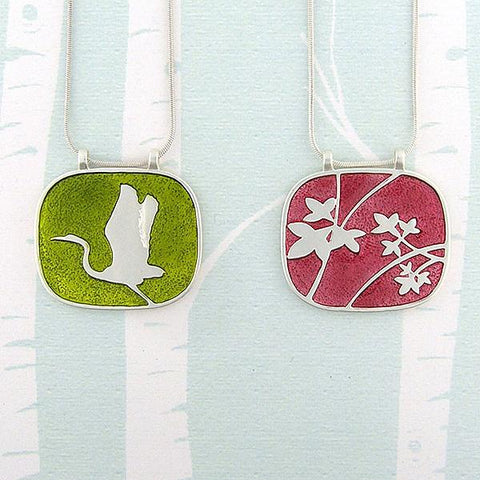Online shopping for LAVISHY handmade silver plated enamel crane & leaf reversible pendant necklace. A great gift for you or your girlfriend, wife, co-worker, friend & family. Wholesale available at www.lavishy.com for gift shops and boutiques in Canada, USA & worldwide.