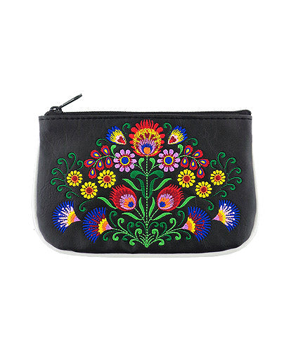 LAVISHY  Polish folk art style flower embroidered vegan small pouch/coin purse for everyday use or a gift for your family & friends. Wholesale at www.lavishy.com 