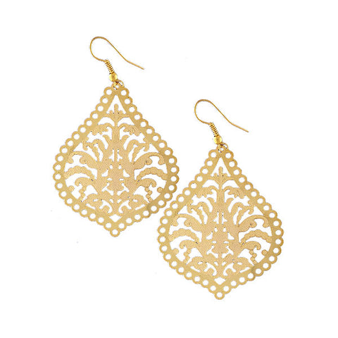 LAVISHY light weight intricate French damask pattern filigree earrings
