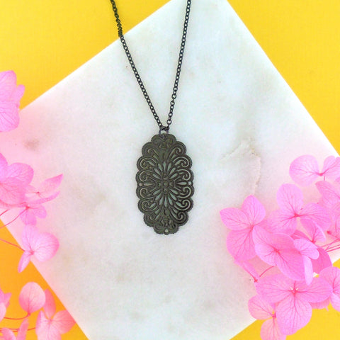 Online shopping for LAVISHY unique, beautiful & affordable light weight intricate filigree pendant necklace. Great for everyday wear, or as gift for family & friends. Wholesale at www.lavishy.com for gift shop, clothing & fashion accessories boutique, book store since 2001.