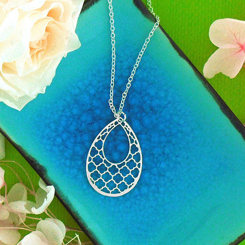 Online shopping for LAVISHY unique, beautiful & affordable light weight intricate filigree pendant necklace. Great for everyday wear, or as gift for family & friends. Wholesale at www.lavishy.com for gift shop, clothing & fashion accessories boutique, book store since 2001.