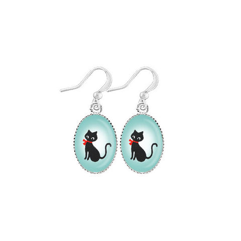 Online shopping for LAVISHY cute & dainty rhodium plated black cat earrings. Fun to wear, make a playful gift for family & friends. Come with FREE gift box. Wholesale at www.lavishy.com for gift shop, clothing & fashion accessories boutique, book store in Canada, USA & worldwide since 2001.