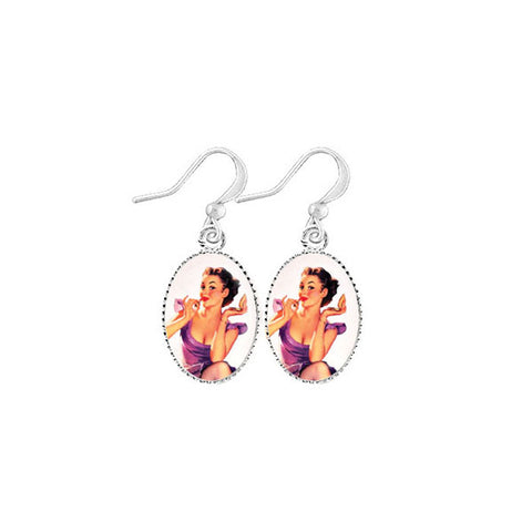 Online shopping for LAVISHY cute & dainty rhodium plated pinup girl earrings. Fun to wear, make a playful gift for family & friends. Come with FREE gift box. Wholesale at www.lavishy.com for gift shop, clothing & fashion accessories boutique, book store in Canada, USA & worldwide since 2001.