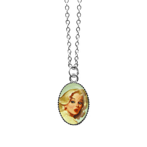 Online shopping for LAVISHY cute & dainty rhodium plated pinup girl necklace. Fun to wear, make a playful gift for family & friends. Come with FREE gift box. Wholesale at www.lavishy.com for gift shop, clothing & fashion accessories boutique, book store in Canada, USA & worldwide since 2001.