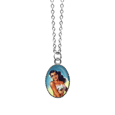 Online shopping for LAVISHY cute & dainty rhodium plated pinup girl necklace. Fun to wear, make a playful gift for family & friends. Come with FREE gift box. Wholesale at www.lavishy.com for gift shop, clothing & fashion accessories boutique, book store in Canada, USA & worldwide since 2001.
