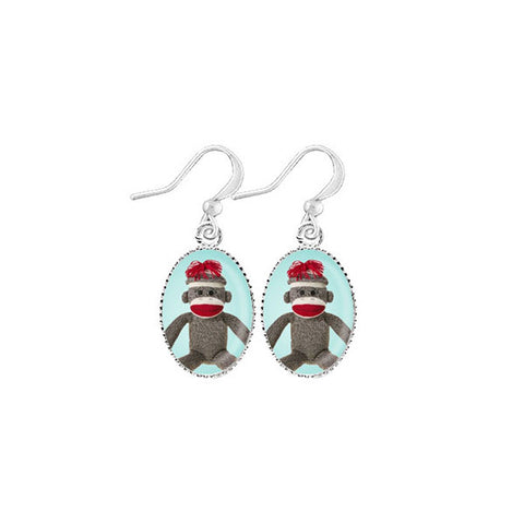 LAVISHY handmade cute & dainty sock monkey rhodium plated earrings