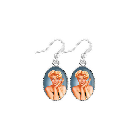 LAVISHY handmade cute & dainty pinup girl rhodium plated earrings