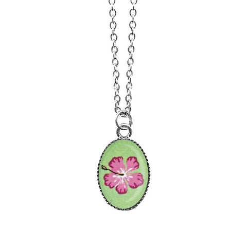 LAVISHY handmade cute & dainty hibiscus flower rhodium plated necklace