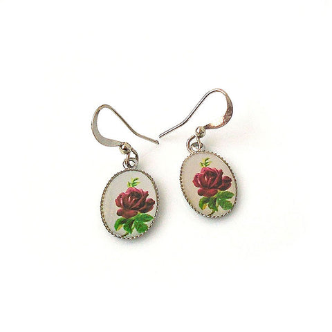 LAVISHY handmade cute & dainty rose flower rhodium plated earrings