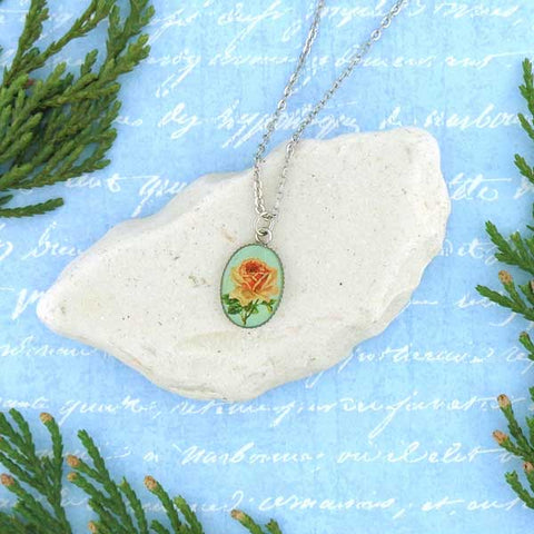 LAVISHY handmade cute & dainty rose flower rhodium plated necklace