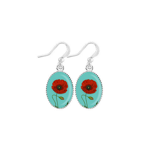 LAVISHY handmade cute & dainty poppy flower rhodium plated earrings