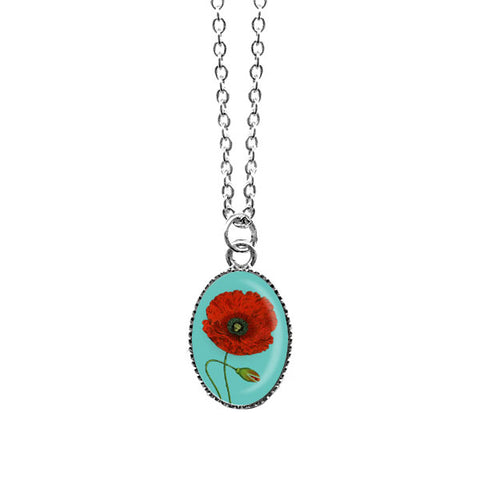 LAVISHY handmade cute & dainty poppy flower rhodium plated necklace
