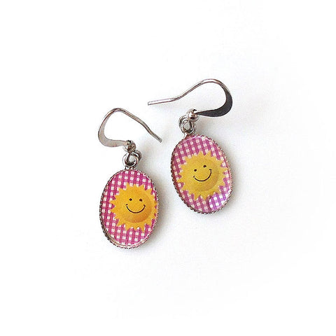 LAVISHY handmade cute & dainty smiley sun rhodium plated earrings