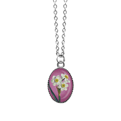 LAVISHY handmade cute & dainty daffodil flower rhodium plated necklace