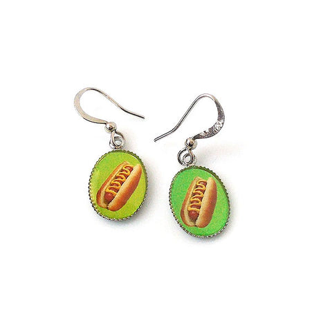 LAVISHY handmade cute & dainty hot dog rhodium plated earrings