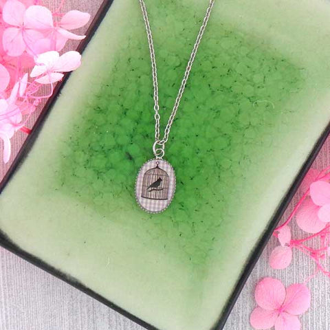 LAVISHY handmade cute & dainty birdcage rhodium plated necklace