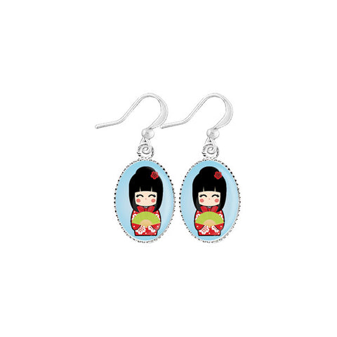 LAVISHY handmade cute & dainty Japanese doll rhodium plated earrings