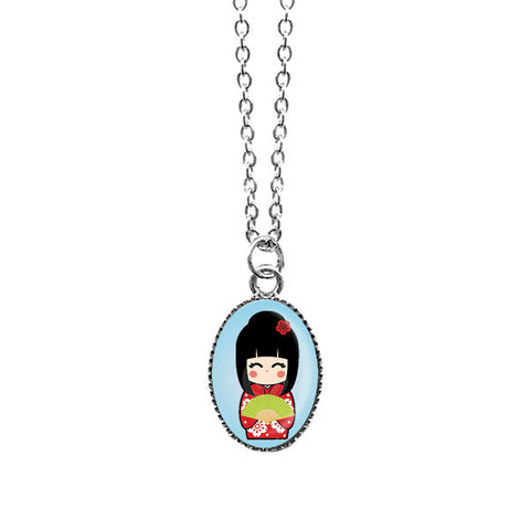LAVISHY handmade cute & dainty Japanese doll rhodium plated necklace