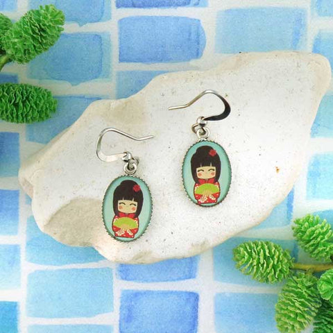 LAVISHY handmade cute & dainty Japanese doll rhodium plated earrings