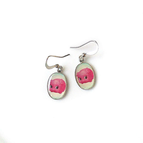 LAVISHY handmade cute & dainty pink piggy rhodium plated earrings