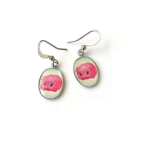 LAVISHY handmade cute & dainty pink piggy rhodium plated earrings