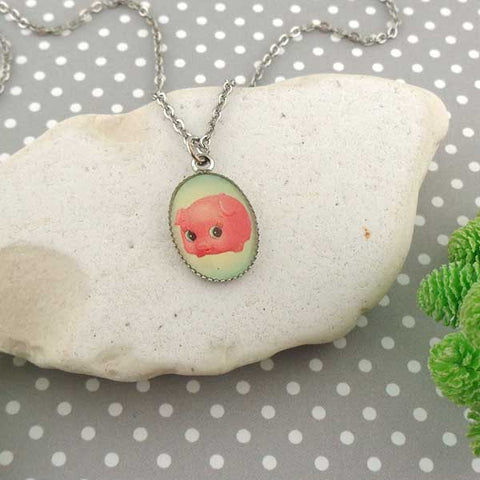 LAVISHY handmade cute & dainty pink piggy rhodium plated necklace