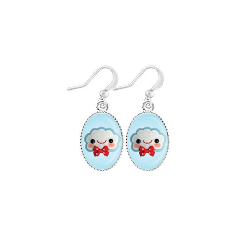 LAVISHY handmade cute & dainty smiley cloud rhodium plated earrings