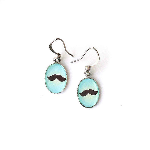 LAVISHY handmade cute & dainty mustache rhodium plated earrings