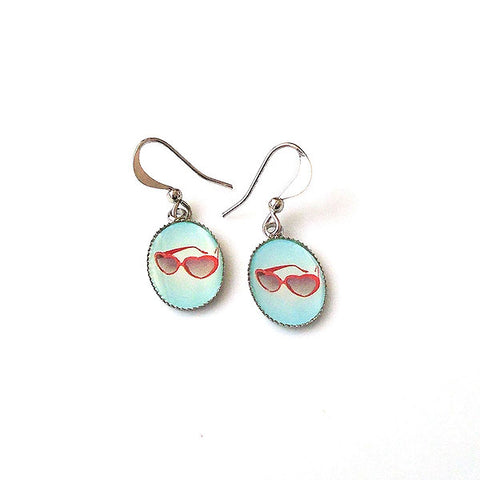 LAVISHY handmade cute & dainty retro sunglasses rhodium plated earrings