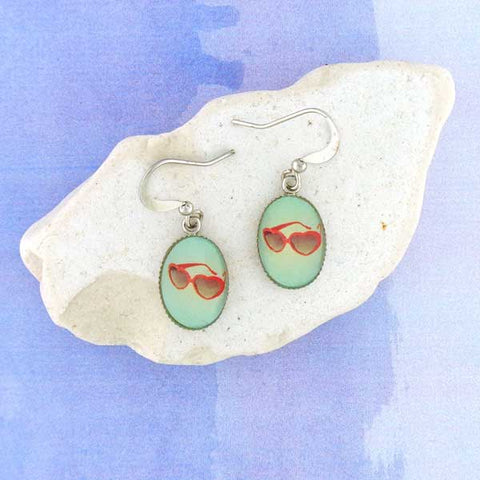 LAVISHY handmade cute & dainty retro sunglasses rhodium plated earrings
