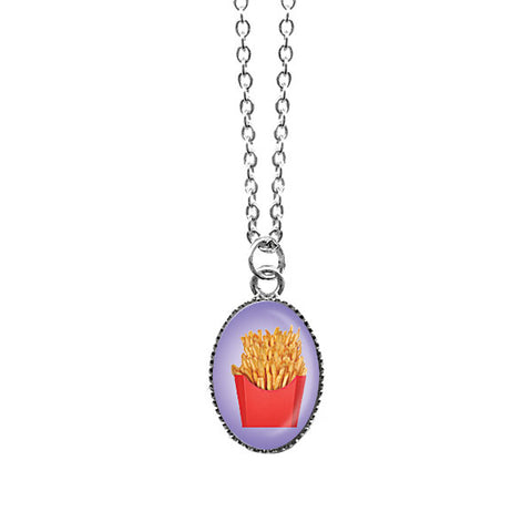 LAVISHY handmade cute & dainty French fries rhodium plated necklace