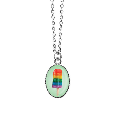 LAVISHY handmade cute & dainty rainbow popsicle rhodium plated necklace