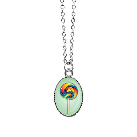 LAVISHY handmade cute & dainty rainbow lollipop rhodium plated necklace