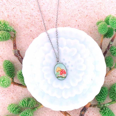 LAVISHY handmade cute & dainty mushroom rhodium plated necklace
