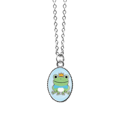 LAVISHY handmade cute & dainty prince charming frog rhodium plated necklace