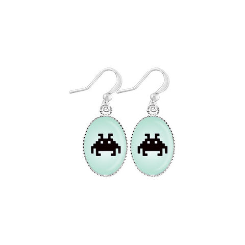 LAVISHY handmade cute & dainty space invader pixel art rhodium plated earrings