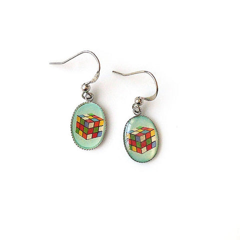 LAVISHY handmade cute & dainty Rubik's Cube rhodium plated earrings