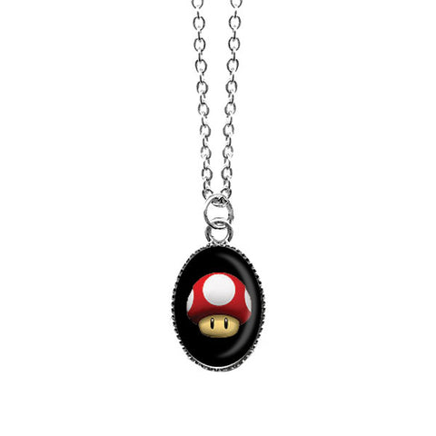 LAVISHY handmade cute & dainty Super Mario Mushroom rhodium plated necklace