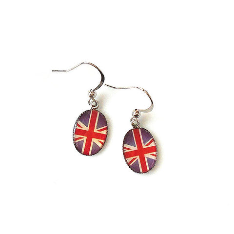 LAVISHY handmade cute & dainty Union Jack rhodium plated earrings
