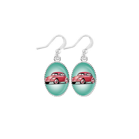 LAVISHY handmade cute & dainty Volkswagen Beetle car rhodium plated earrings