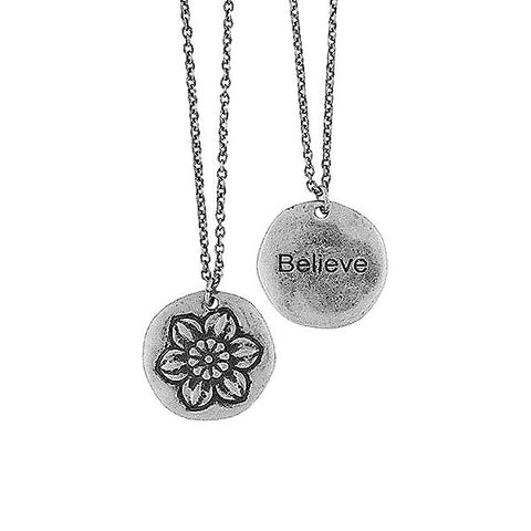 LAVISHY handmade reversible narcissus flower & believe pendant necklace. Wholesale available at www.lavishy.com