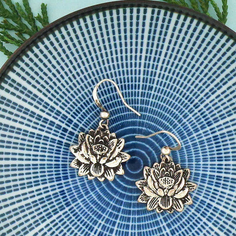 LAVISHY handmade vintage style lotus flower & peace earrings